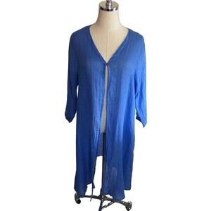 NEW Click Color Me Cotton Blue LINEN Duster Size SMALL Cover Up Lagenlook NWT